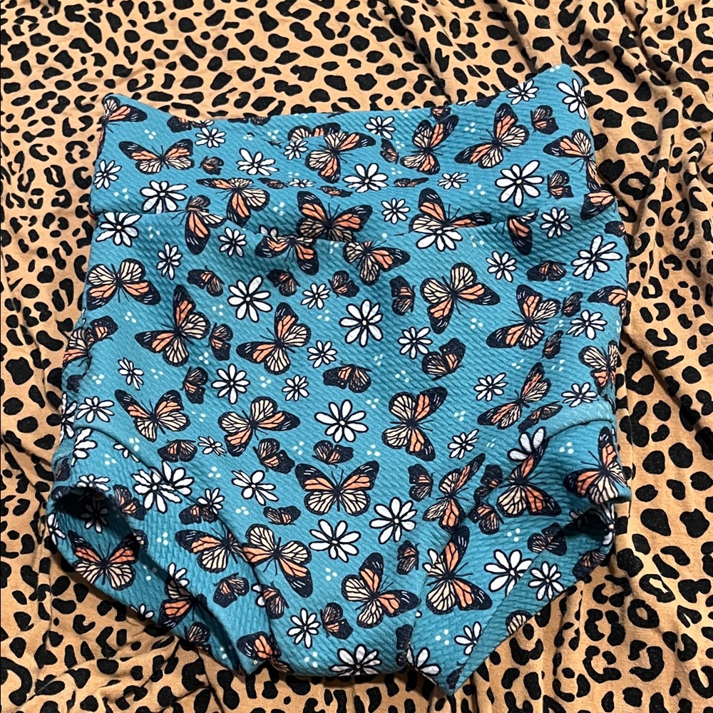 Small Shop 2t Bummies— Teal w/ Monarch Butterfly Print